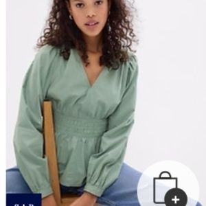 Gap Puff Sleeve Peplum Top in Sage Green, size Medium